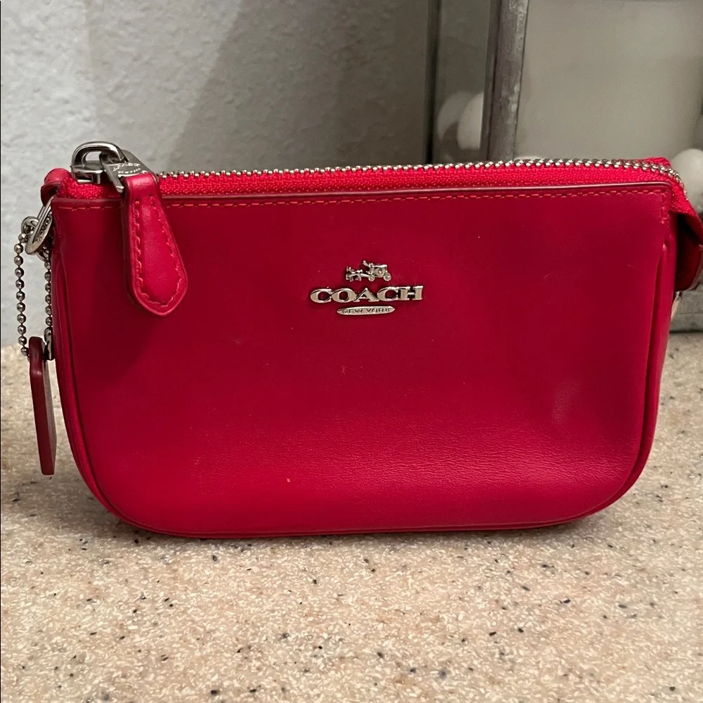 Coach Red Leather Wristlet with Chain Strap